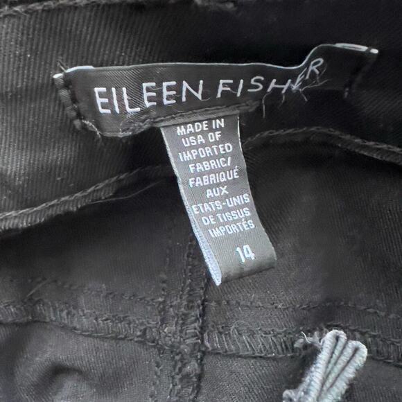 Eileen Fisher Pants Sz 14 Coated Denim Jeans Faux Leather Black Slim Stretch - Picture 7 of 8